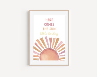 Here Comes The Sun Print: Beatles Quote, Nursery Wall Art (Digital Download)