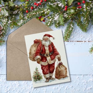 Cartão de Natal para imprimir, Cartão de felicitações de Natal, Cartão de Papai Noel de Natal, Cartão digital para impressão, Cartões de Natal em branco, Cartões de Natal 5x7
