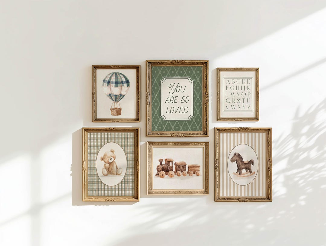 Neutral Nursery Wall Art Set, Vintage Teddy Bear Baby Boy Prints ...
