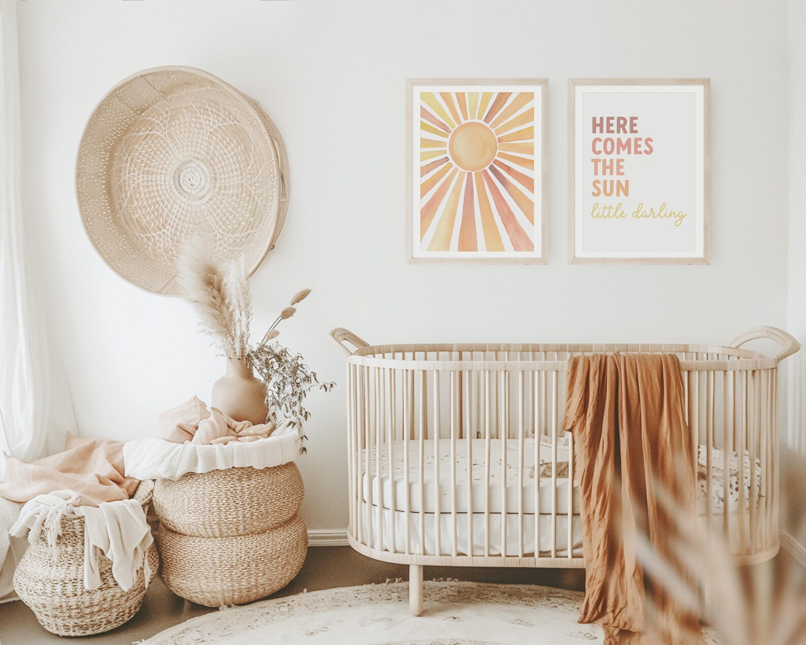 Here Comes the Sun Nursery Print Set, Boho Baby Wall Art (digital ...