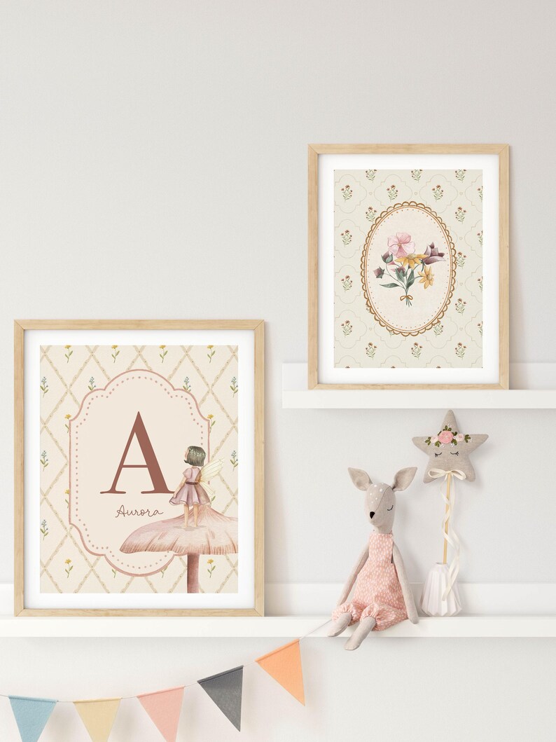 Personalized Fairy Nursery Wall Art Set, Custom Name Initial, Baby Girl ...