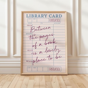 Pink Pastel Library Card Wall Art: Book Lover Quote Printable for Coquette Reading Nook
