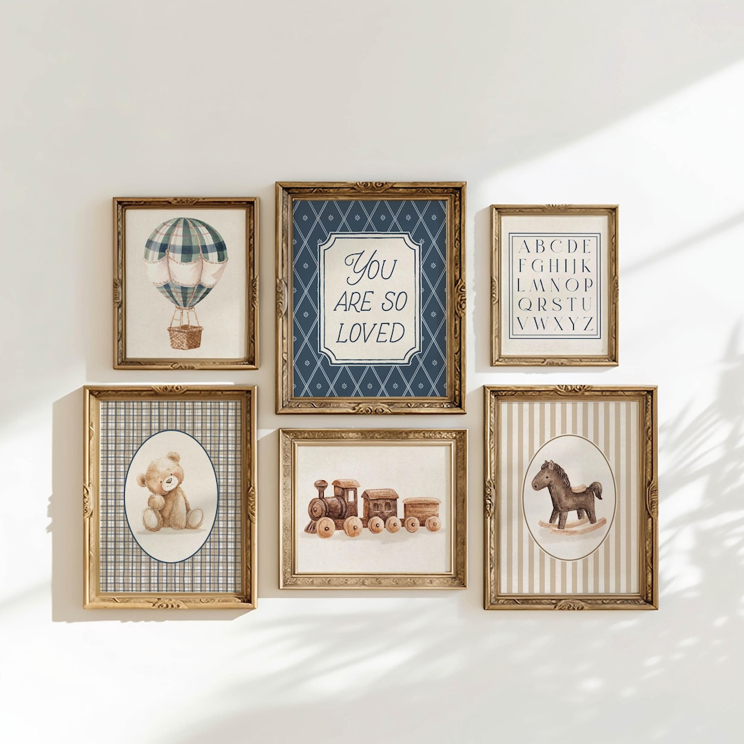 Neutral Nursery Wall Art Set, Vintage Teddy Bear Baby Boy Prints ...