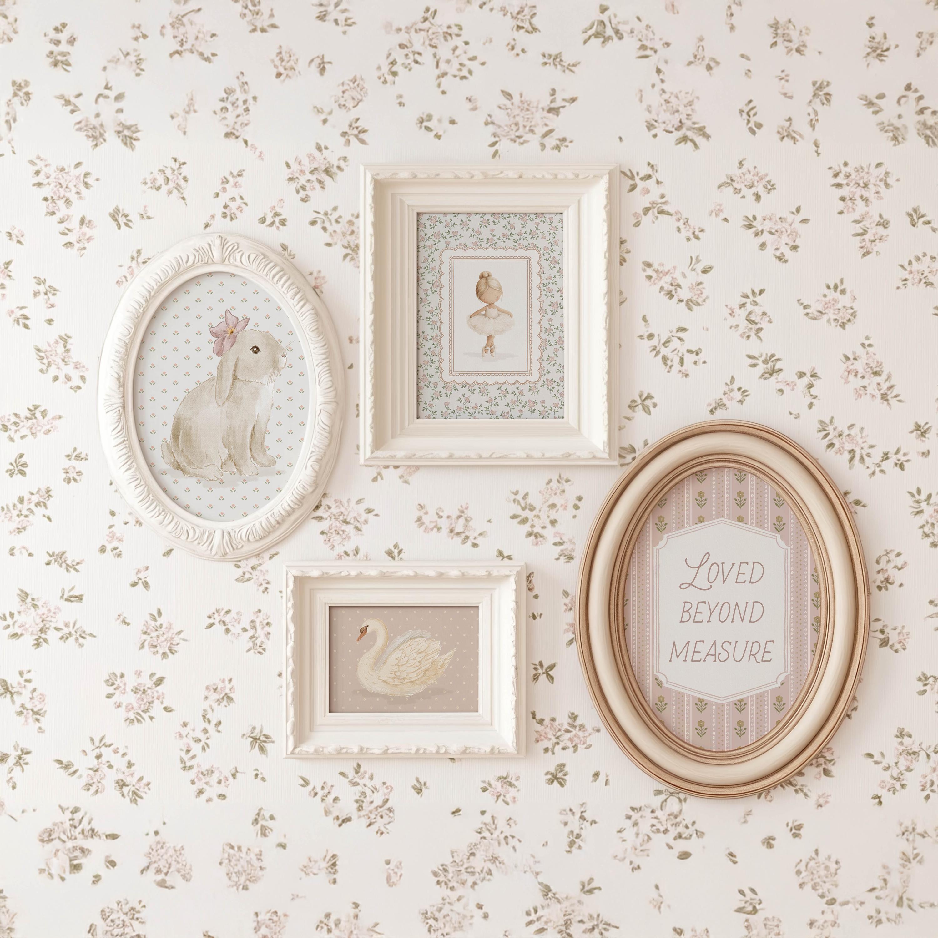 Cottagecore Girl Nursery Wall Art Set, Shabby Chic Vintage Pink Prints ...