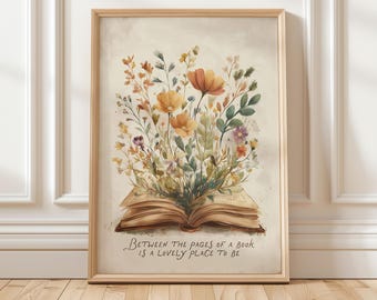 Between the Pages of a Book Print, Cottagecore Book Lover Floral Wall Art (Digital Download)