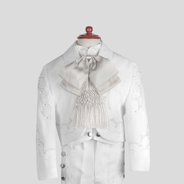 Boy's 6-Piece Mexican White Charro Suit! Discover the magic with our ceremony suits! Excellence in details, embroidery to fine finishes.