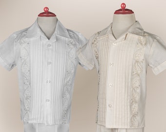 Soft Linen Guayabera Toddler To Teen Boys Linen Guayabera Set | Embroidery Design | Fresh and Style Providing Comfort High Quality Fabric.