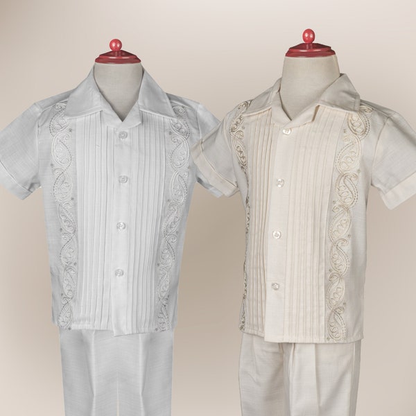 Toddler To Teen Boys Linen Guayabera Set With Embroidery Design |   Warmth and Style Together to make every moment unforgettable!