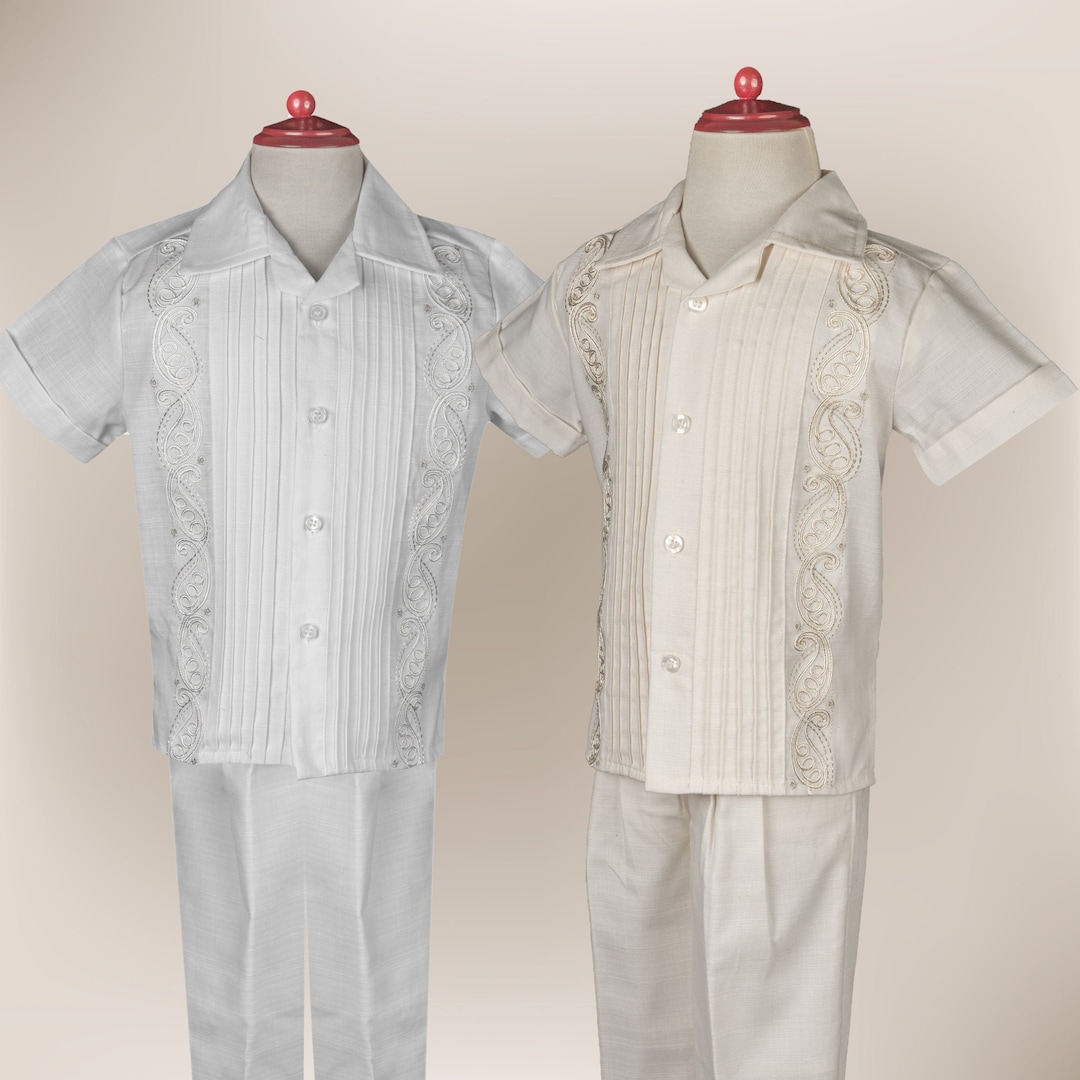 Boys Linen Guayabera Set: Embroidered Mexican Style