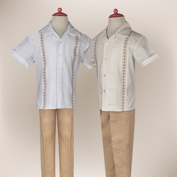 Conjunto Guayabera Lino de Nino Manga Corta Pantalon 2 piezas. Etsy Espana