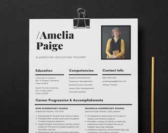 Modern & Clean Resume Template for Teachers | Resume, References, and Cover Letter Template for Educators | One Page Microsoft Word CV