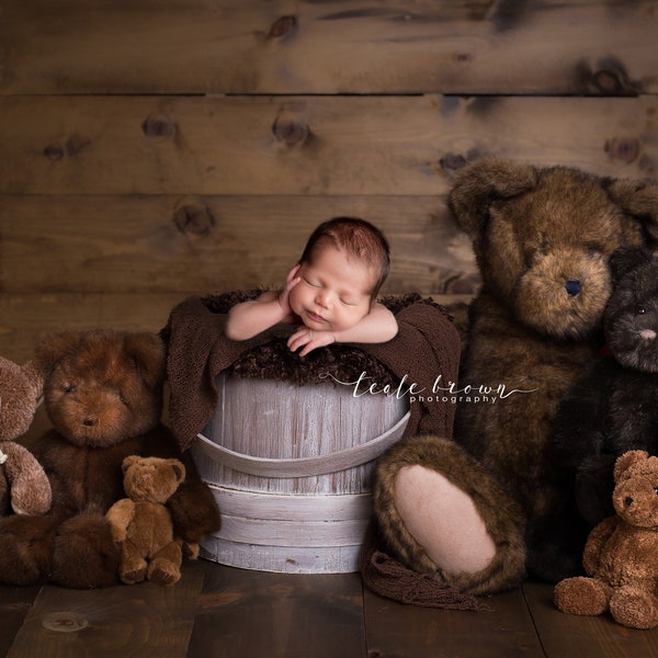 Telón de fondo digital para recién nacidos, fondo digital para recién nacidos, telón de fondo rústico de oso de peluche, telón de fondo de fotografía para recién nacidos digital, osos de peluche recién nacidos