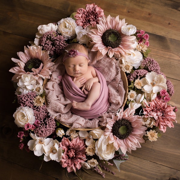 Newborn Digital Backdrop, Newborn Digital Background, Rustic Floral Backdrop, Newborn Photography Backdrop Digital, Baby Girl Floral Wreath