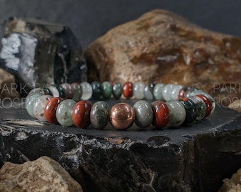 Natural Untreated India Rondelle Bloodstone Stretch Bracelet (8mm)