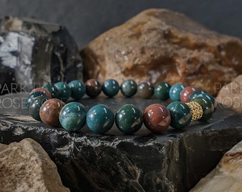Natural Untreated Indian Bloodstone Gemstone Stretch Bracelet (6/8mm)