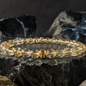 AAA Unheated Brazil Citrine Bracelet with 24K Solid Gold Cat Eye Bead (6mm) image 1