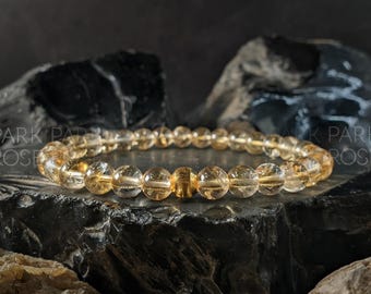 AAA Unheated Brazil Citrine Bracelet with 24K Solid Gold Cat Eye Bead (6mm)