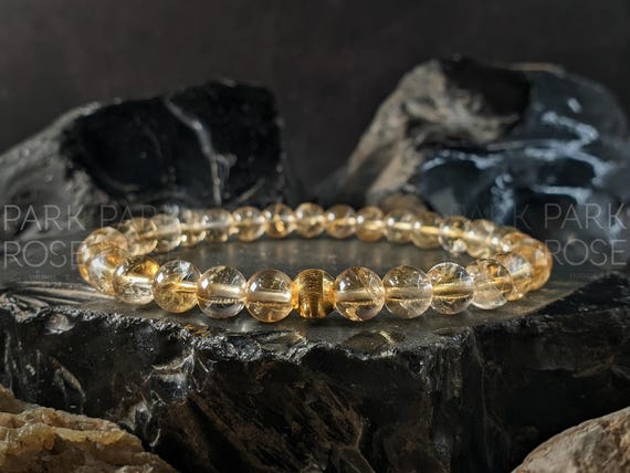 AAA Unheated Brazil Citrine Bracelet with 24K Solid Gold Cat Eye Bead (6mm)