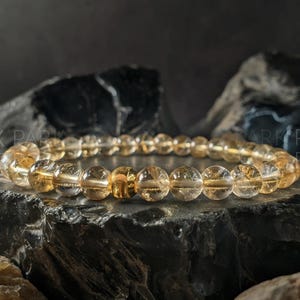 AAA Unheated Brazil Citrine Bracelet with 24K Solid Gold Cat Eye Bead (6mm) image 2
