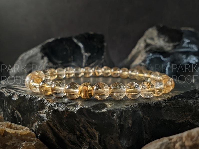 AAA Unheated Brazil Citrine Bracelet with 24K Solid Gold Cat Eye Bead (6mm) image 2
