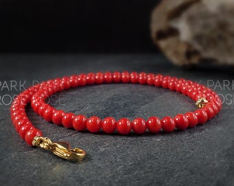 AAA Red Coral Necklace: Gold or Silver Stainless Steel Clasp, April Birthstone