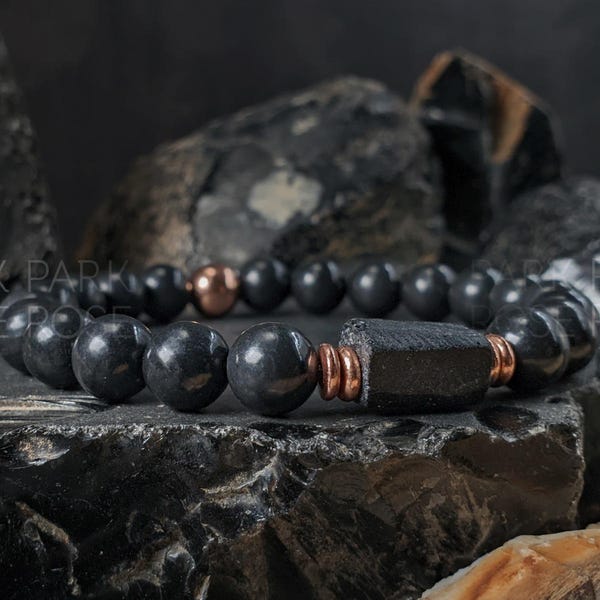 Schungit Kupfer & schwarzer Turmalin Edelstein Armband (8 mm)
