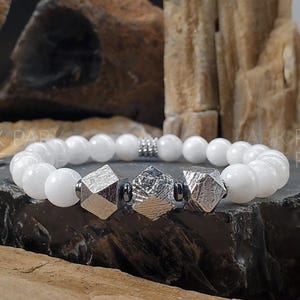 Gibeon Meteorite Bracelet: AAAA Milky Moonstone, Hematite Jewelry