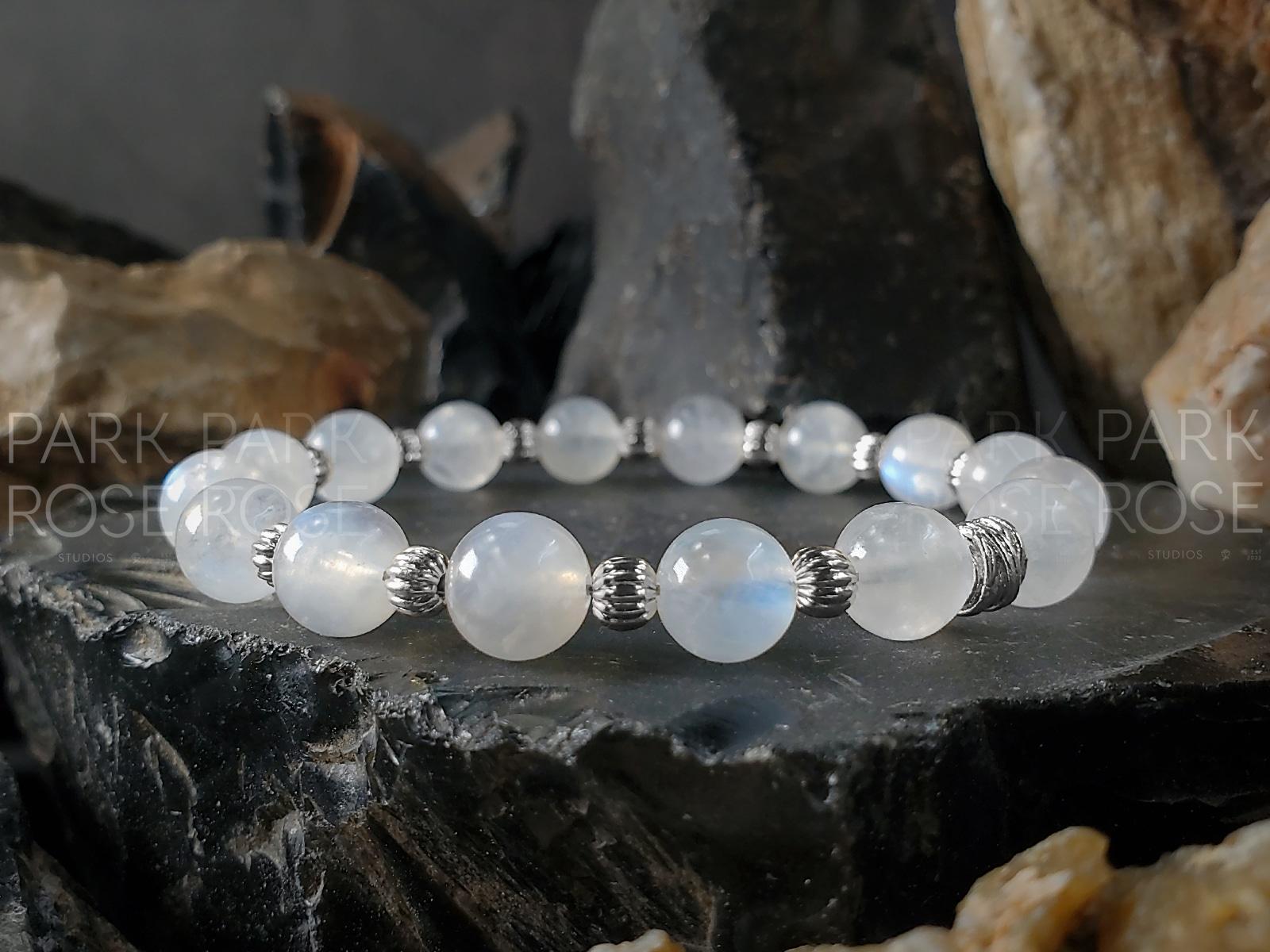 High Grade Transparent Moonstone Bracelet With 18K Corrugated Gold Filled or 925 Sterling Silver Spacers (8mm) Moonstone Jewelry