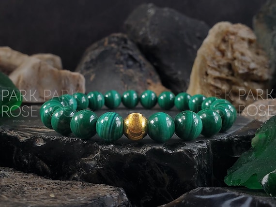 Congo Malachite Gemstone Bracelet: 24K Solid Gold Cat Eye Bead (6/8mm)