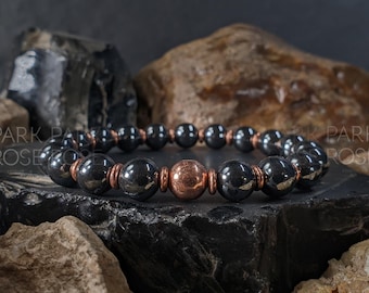 Black Hematite and Copper Gemstone Stretch Bracelet (8mm)