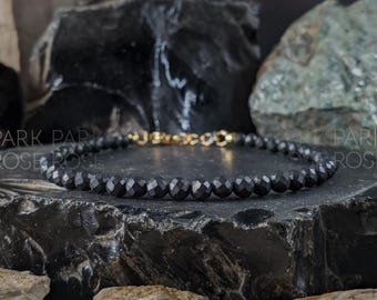 Natural Untreated Dainty Faceted Shungite Bracelet or Anklet (4mm)