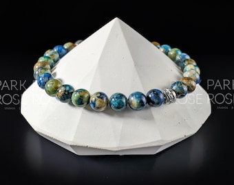 AAA *RARE* Phoenix Chrysocolla Lapis Lazuli Gemstone Bracelet / 18K Gold Coated or Silver Weave Spacer (6mm or 8mm), Real Chrysocolla