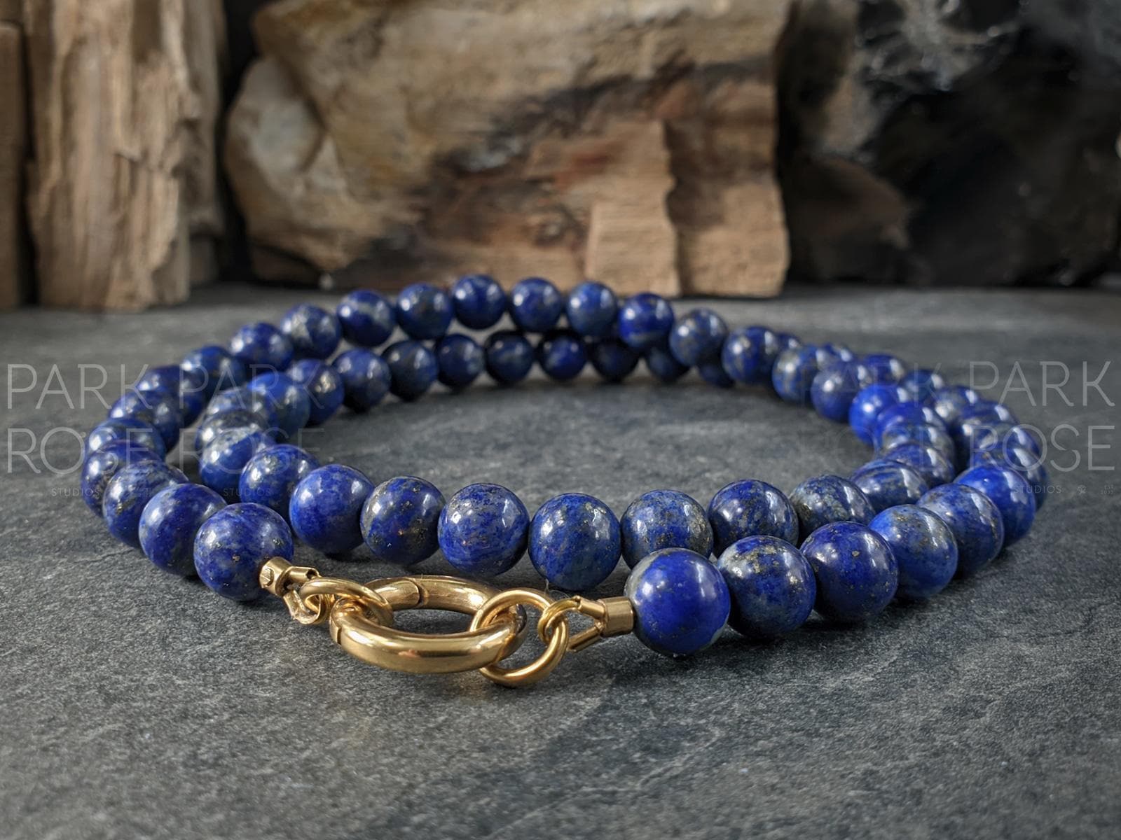 Natural Untreated AAA Chilean Lapis Lazuli Carabiner Necklace: 8mm