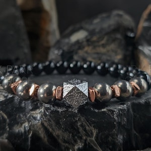 Gibeon Meteorite & Titanium Bracelet: Copper Shungite Beaded Jewelry