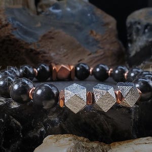Gibeon Meteorite Bracelet: Shungite & Copper Jewelry, Certified