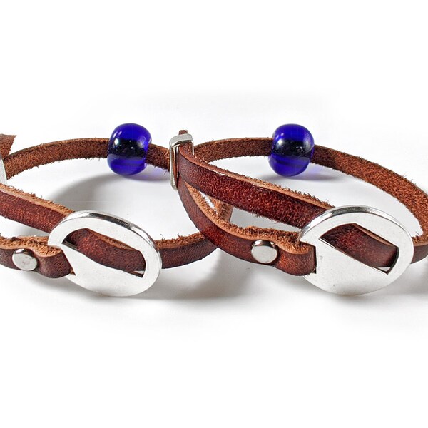 P6 Pressure Bands Adjustable Genuine Leather Nausea Relief Bracelets (Set of 2)