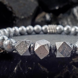 Certified Gibeon Iron Nickel Meteorite Bracelet (6mm) | Faceted Meteorite, Unique Meteorite Jewelry