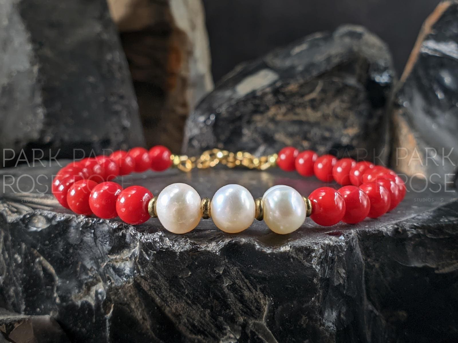 Bracelet en perles de corail rouge italien en argent sterling, or ou or rose, corail rouge méditerranéen véritable non traité, perles rondes de 2,2 mm