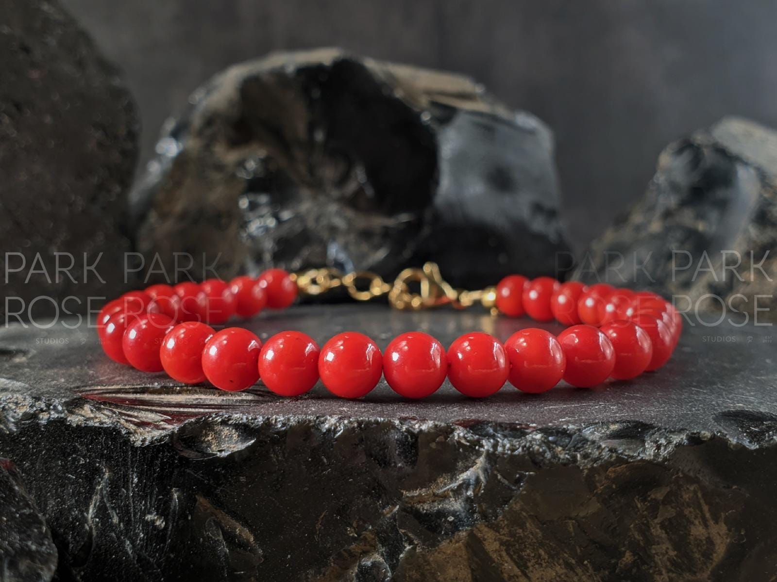 ビンテージ Red Coral Style 赤 コーラル 珊瑚風ブレスレット Amazon | [アートコーラル] 品！赤珊瑚 4ミリ玉 ブレスレット