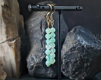 Dainty Faceted Australia Chrysoprase Earrings, Stainless Steel