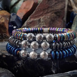 Gibeon Meteorite Bracelet: Hematite Heishi Rondelle, Iron Nickel (8mm)