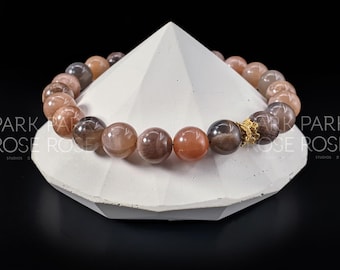 Pulsera de piedra lunar negra AAA (8 mm): joyería de piedras preciosas hecha a mano