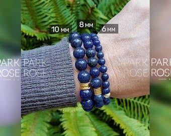 7A Grade Lapis Lazuli Gemstone Bracelet (6mm, 8mm, 10mm) | December Birthstone Bracelet | High Grade Lapis Lazuli, Real Lapis Lazuli