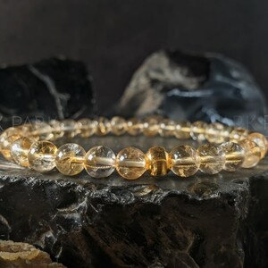 AAA Unheated Brazil Citrine Bracelet with 24K Solid Gold Cat Eye Bead (6mm) image 3