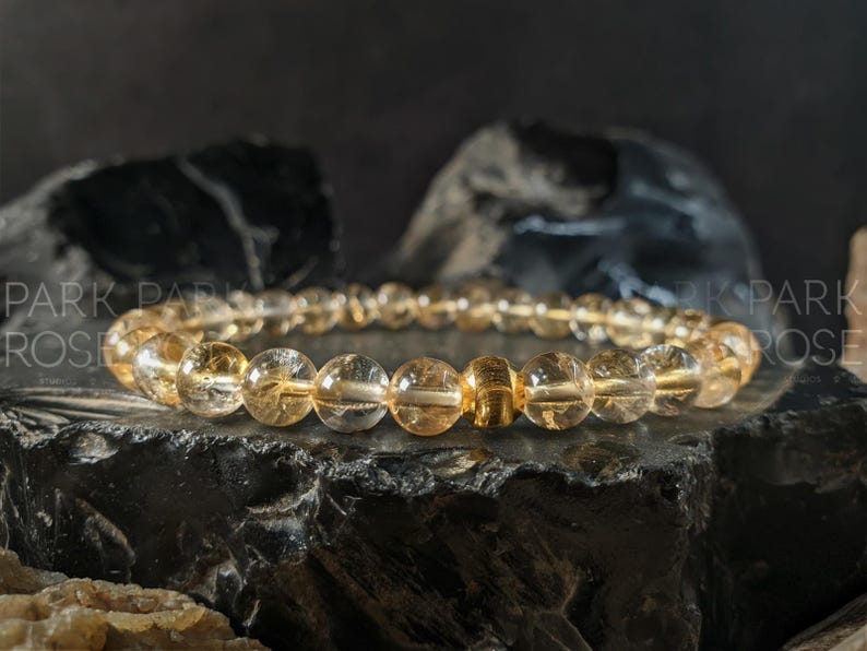 AAA Unheated Brazil Citrine Bracelet with 24K Solid Gold Cat Eye Bead (6mm) image 3