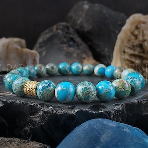 Lake Blue Imperial Sea Sediment Jasper Bracelet (6mm, 8mm or 10mm) | Sea Sediment Bracelets, Sea Sediment Jewelry
