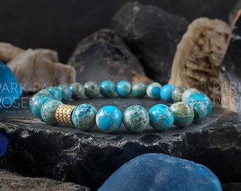 Lake Blue Imperial Sea Sediment Jasper Bracelet (6mm, 8mm or 10mm) | Sea Sediment Bracelets, Sea Sediment Jewelry