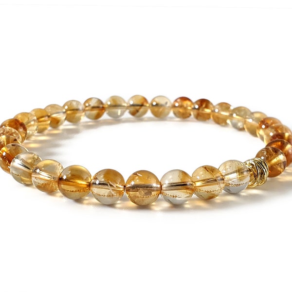 Bracelet en citrine AAAA de haute qualité * La pierre d'abondance * avec intercalaire en plaqué or 24 carats ou en argent (6 mm) | Empiler des bijoux en pierres précieuses