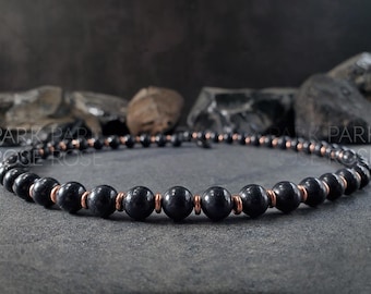Minimalist Shungite & Copper Necklace: Handmade Hypoallergenic Jewelry (8mm Beaded Design)