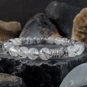 AAAA Madagascar Black Rutilated Quartz Bracelet (6mm, 8mm or 10mm) | Rutile Quartz, Rutilated Quartz Jewelry